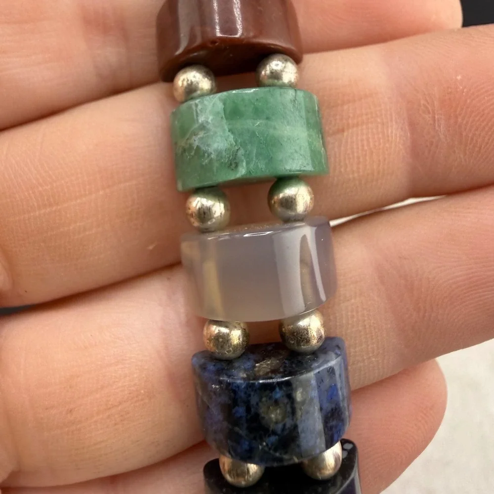 Vintage Bracelet Multicolor Natural Stone Boho Stretch 7in